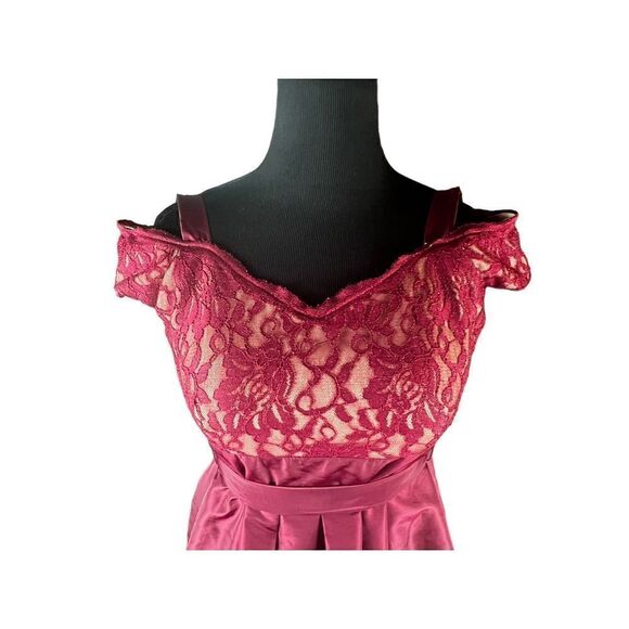 R & M Richards Burgundy Off The Shoulder Short Taffeta Dress 4P wedding party - Picture 4 of 10